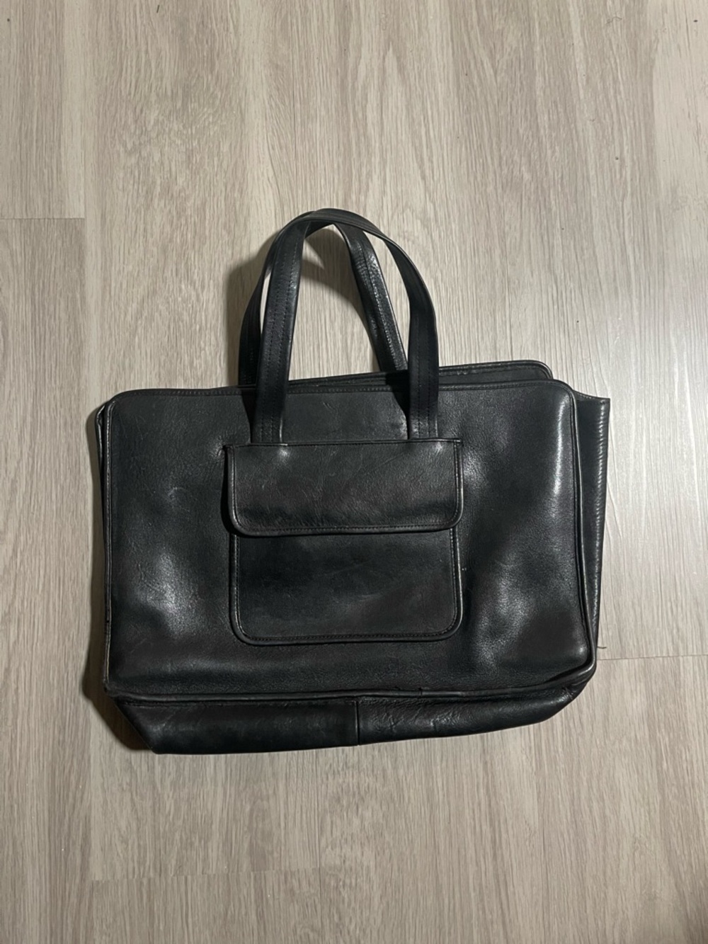 Black Leather Men's Briefcase Tote